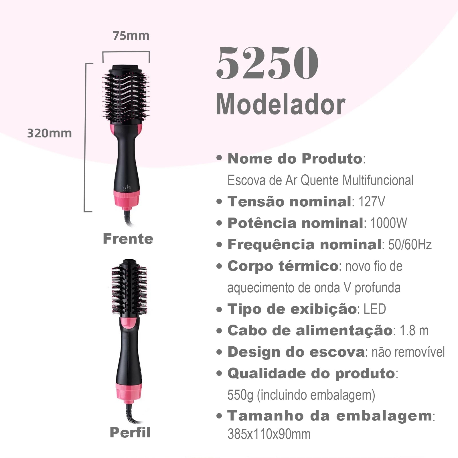 Escova Secadora, Modeladora,Escova Secadora Alisadora Modeladora 1000w Uso Profissional 110V