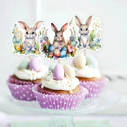 feliz Páscoa Coelhos, Sobremesa Toppers, Birthday Party, Cake Decoration Supply Easter Bunny Cupcake Toppers para crianças,