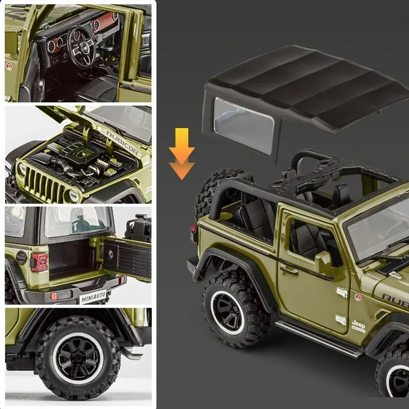 Off-Road 7 Door Wrangler Diecast Toy Car Model, Metal Alloy Vehicle, Portas abertas, Luz, Escala 1:32, Crianças, Meninos, Meninas, Adulto