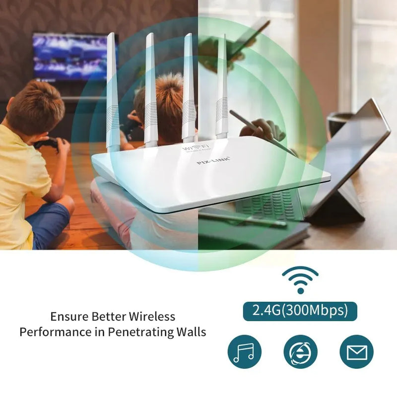 PIXLINK WR21Q: Repetidor de Faixa e Roteador WiFi 300Mbps com 4 Antenas