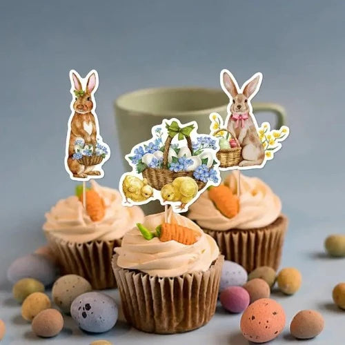 Toppers para cupcakes de ovos de Páscoa,Toppers para cupcakes de coelhinho da Páscoa - Chapéus de coco felizes da sobremesa dos coelhinhos da Páscoa - Decoração de toppers de bolo Lafande 8pcs