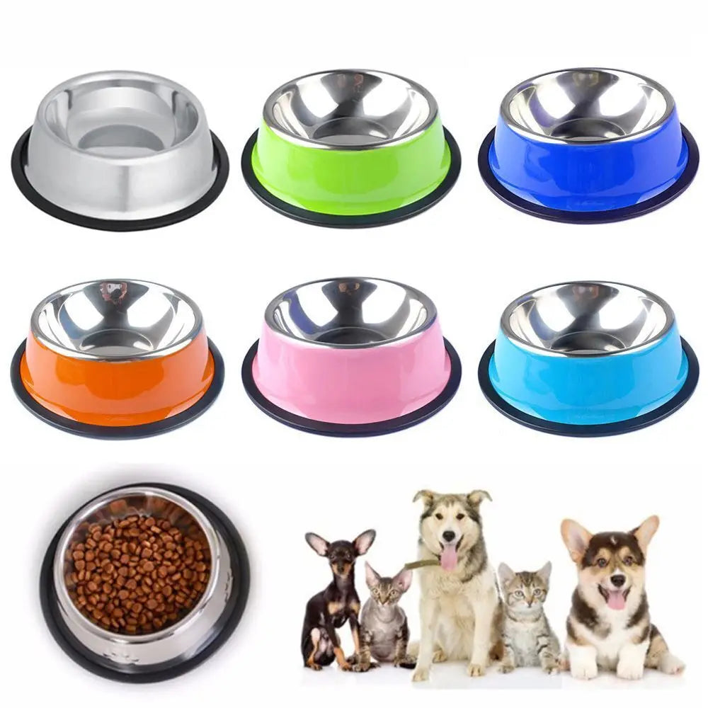 Tigela de cães e gatos de aço inoxidável, antiderrapante, comida, bebida, água, recipiente alimentar, prato, cachorro, alimentador de gatinhos, suprimentos para animais, 200-1600ml