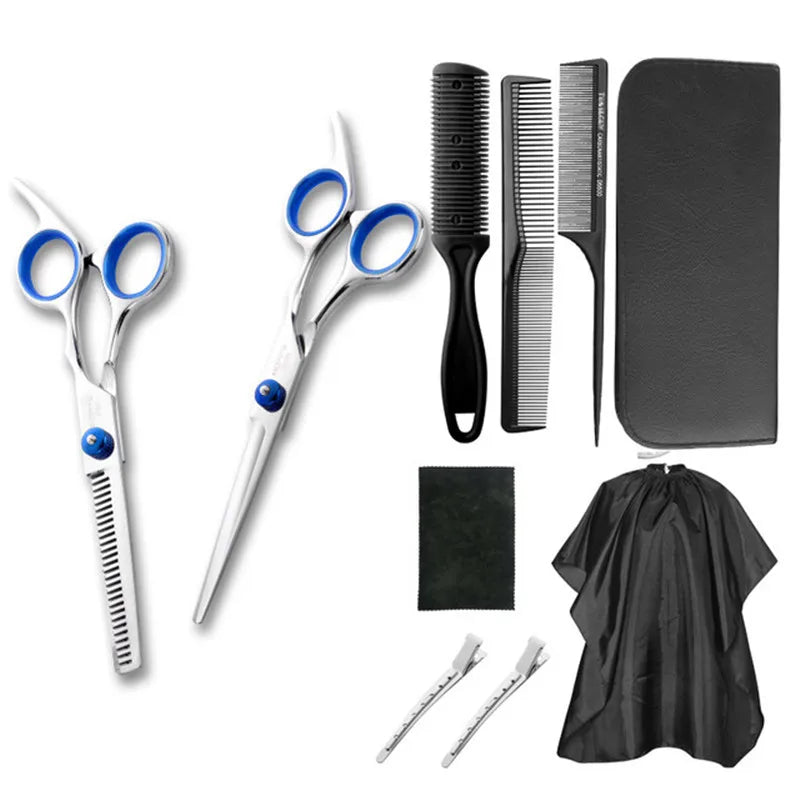 Profissional cabeleireiro tesoura kit, aço inoxidável barbeiro tesoura, cauda pente, cabelo manto, corte pente, styling ferramenta