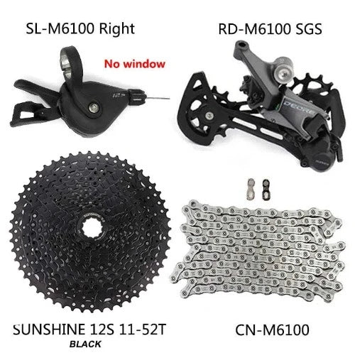 Kit SHIMANO M6100: Câmbio Traseiro de Liga de 12 Velocidades com Cassete SUNSHINE e Corrente M6100