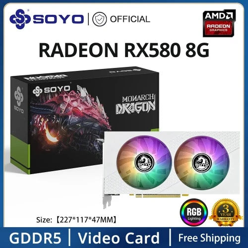 Placa de video Radeon Rx 580 series  8G soyo AMD - PCIE3.0x16 para Jogos