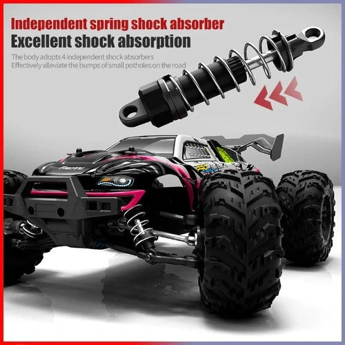 Carro de controle remoto de alta velocidade com farol LED carro RC off road 4WD sem escova caminhão monstro 1/16, brinquedos para meninos, 4x4, 70 km/h