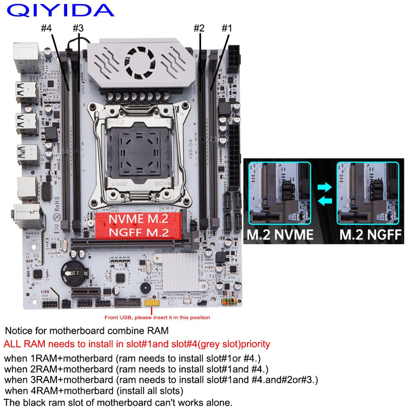 Placa-Mãe QIYIDA X99 LGA 2011-3 com Slot M.2, Suporte DDR4, Chip C612, SATA 3.0, USB 3.0 e PCIe 16X