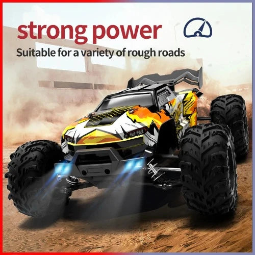 Carro de controle remoto de alta velocidade com farol LED carro RC off road 4WD sem escova caminhão monstro 1/16, brinquedos para meninos, 4x4, 70 km/h