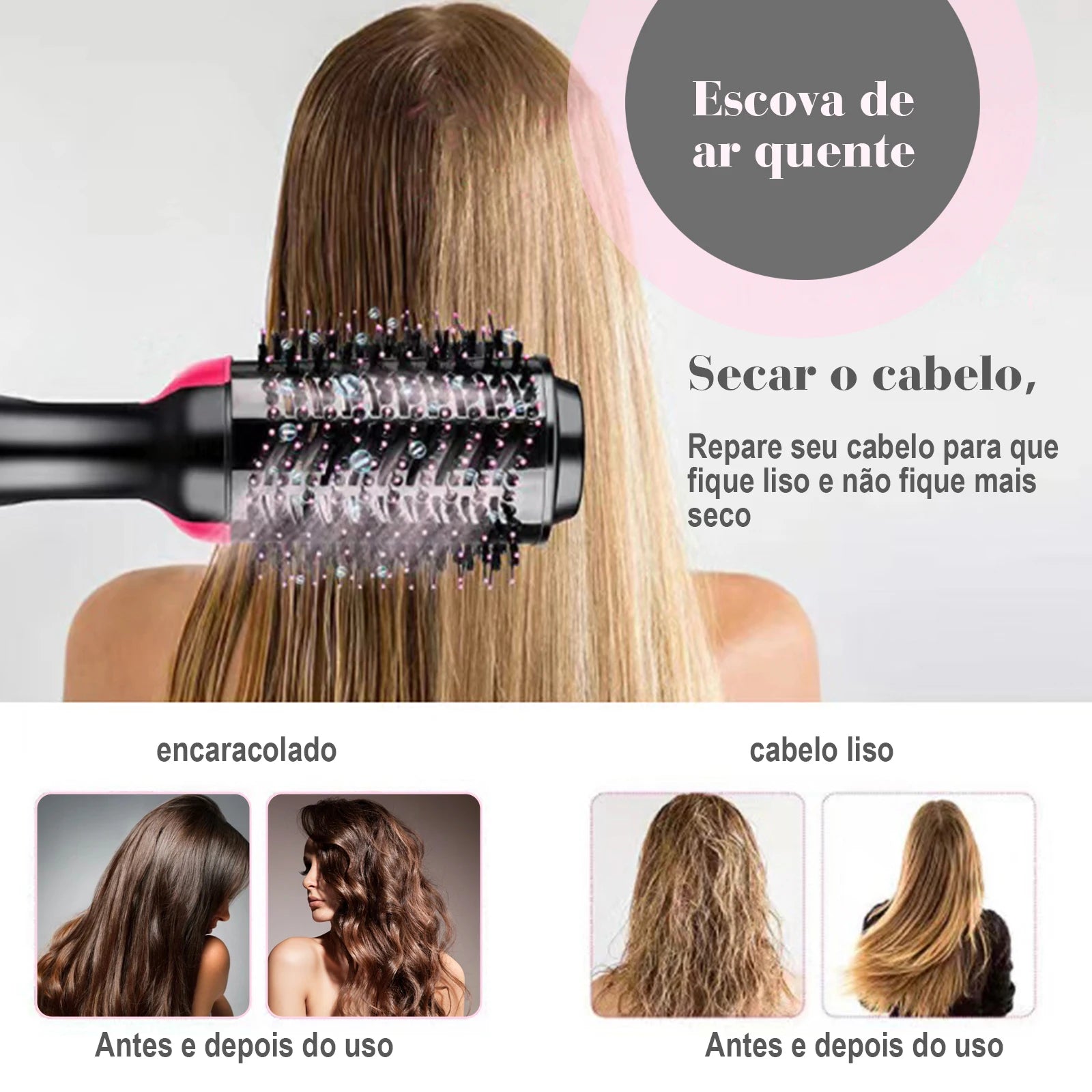 Escova Secadora, Modeladora,Escova Secadora Alisadora Modeladora 1000w Uso Profissional 110V
