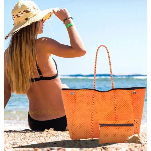 Bolsa de praia de neoprene feminina, bolsa de ombro de grande capacidade, bolsa de viagem impermeável, bolsa de ginástica para férias, feminina, verão