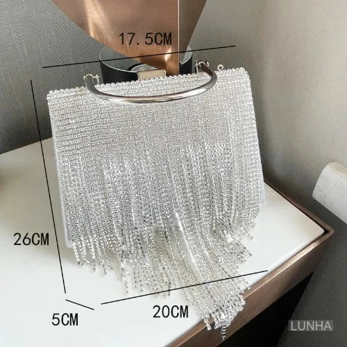 Elegante Bolsa de Borla com Strass para Mulheres: Perfeita para Casamentos, Coquetéis e Festas