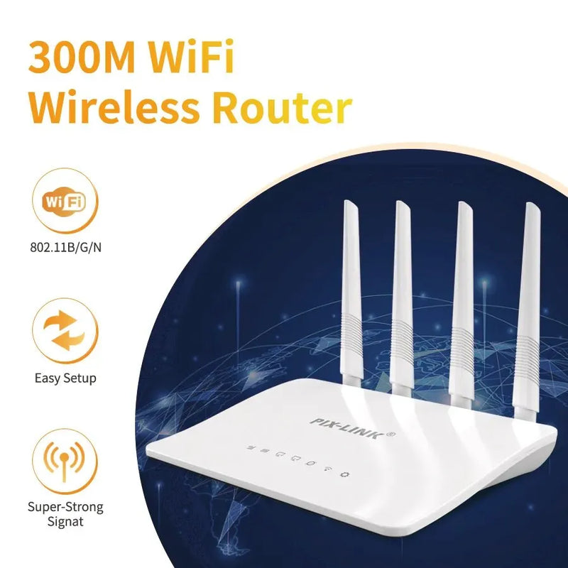 PIXLINK WR21Q: Repetidor de Faixa e Roteador WiFi 300Mbps com 4 Antenas