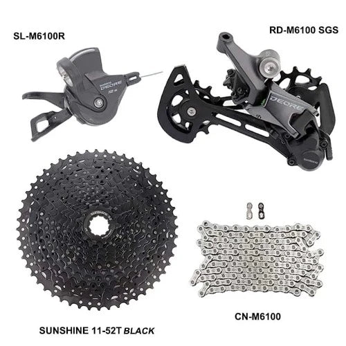 Kit SHIMANO M6100: Câmbio Traseiro de Liga de 12 Velocidades com Cassete SUNSHINE e Corrente M6100
