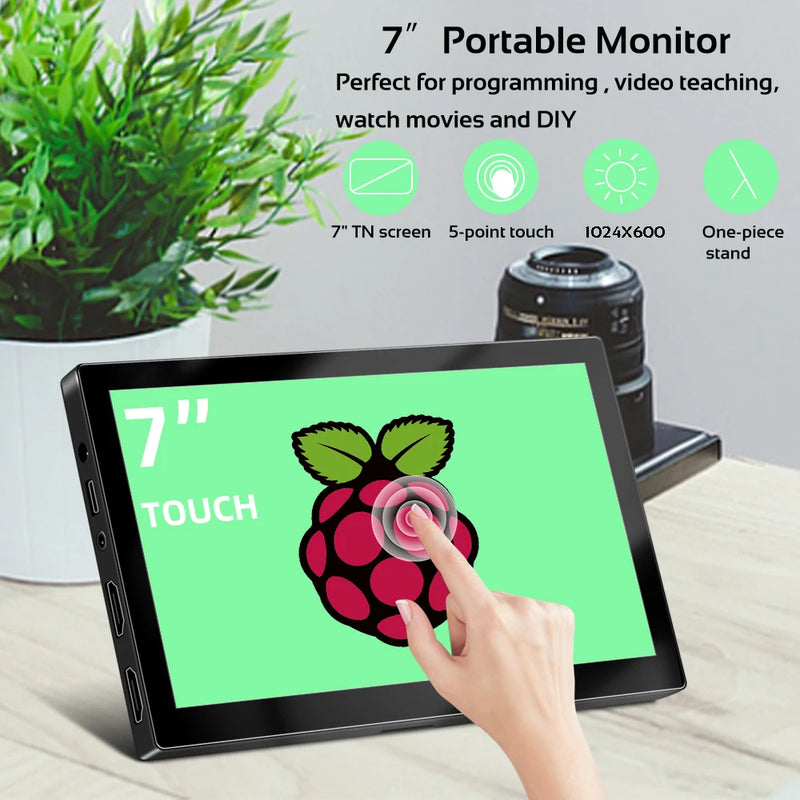 Ecrã Tátil Capacitivo para Raspberry Pi, Compatível com Windows HDMI, Monitor Portátil, Display LCD, 5 Pontos, 1024x600 TFT, 60Hz, 7 polegadas