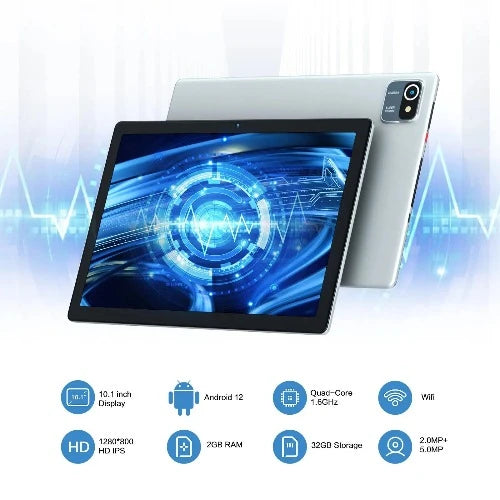 Tablet XP Android 12 de 10,1 polegadas: 2GB RAM, 64GB ROM, Bateria de 5000mAh, Quad Core - Tela de Toque HD IPS