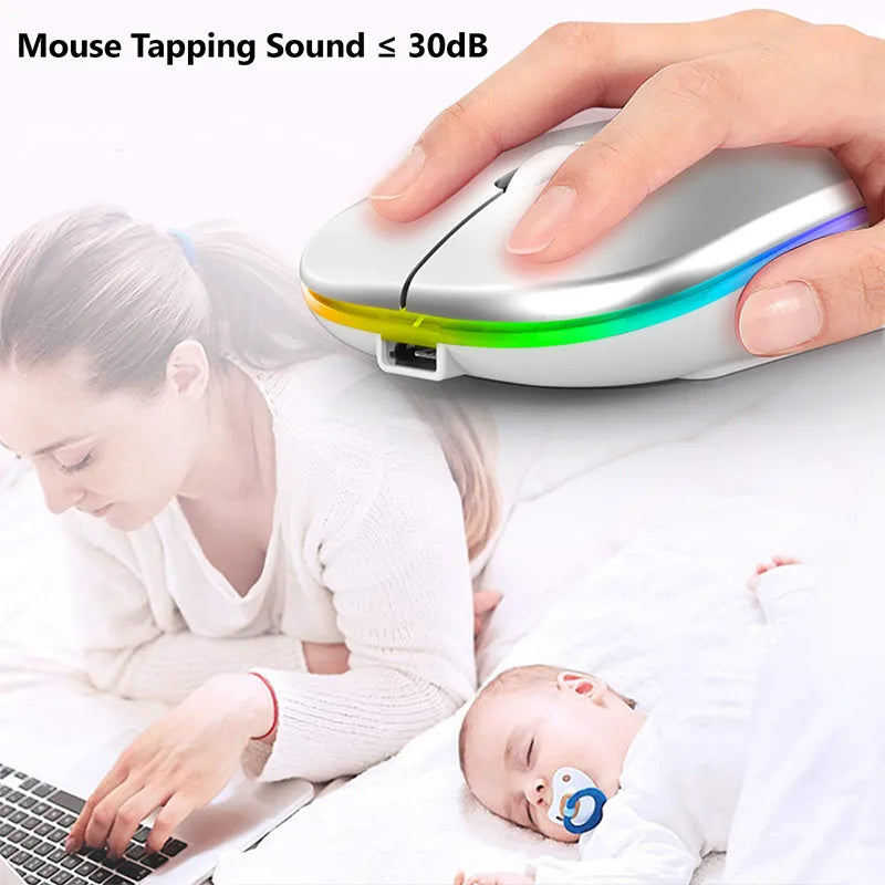 Mouse sem fio para laptop e PC: Bluetooth RGB, recarregável, silencioso, com LED retroiluminado, ergonômico para jogos