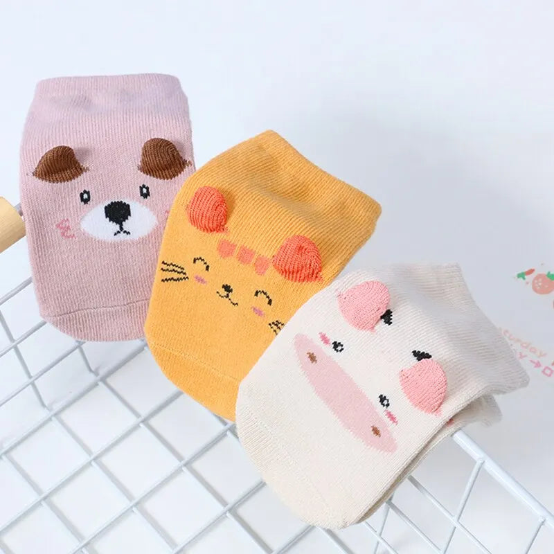 Meias anti-derrapante para bebês, meias fofas de animais para bebês, bebês e crianças, primavera e inverno, 2 pares